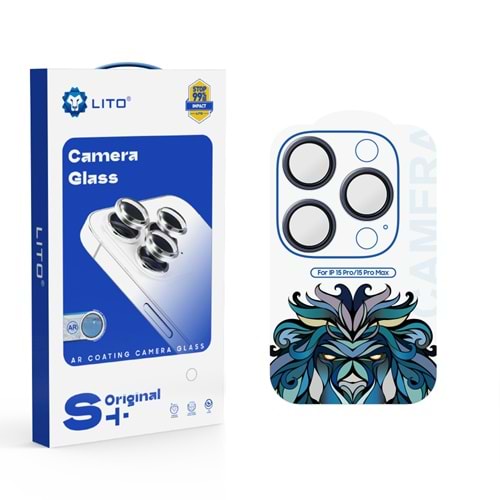 Lito S+ Anti-Reflective iPhone 15 Pro/15 Pro Max Kamera Koruyucu Blue Titanium